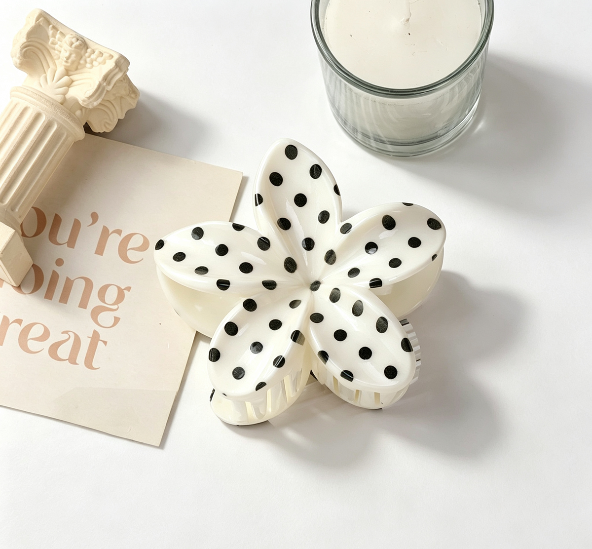 Retro Dot Hair Claw Clip in Three Shapes - Flower_01