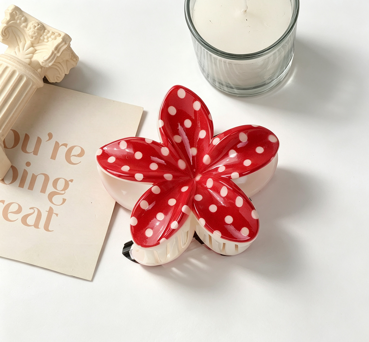 Retro Dot Hair Claw Clip in Three Shapes - Flower_02