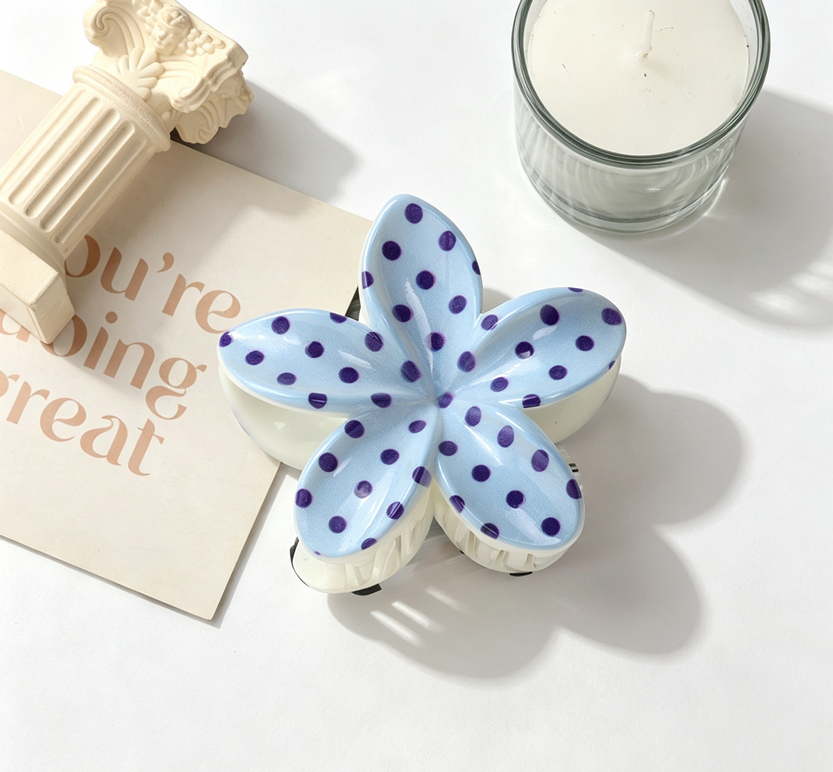 Retro Dot Hair Claw Clip in Three Shapes - Flower_03