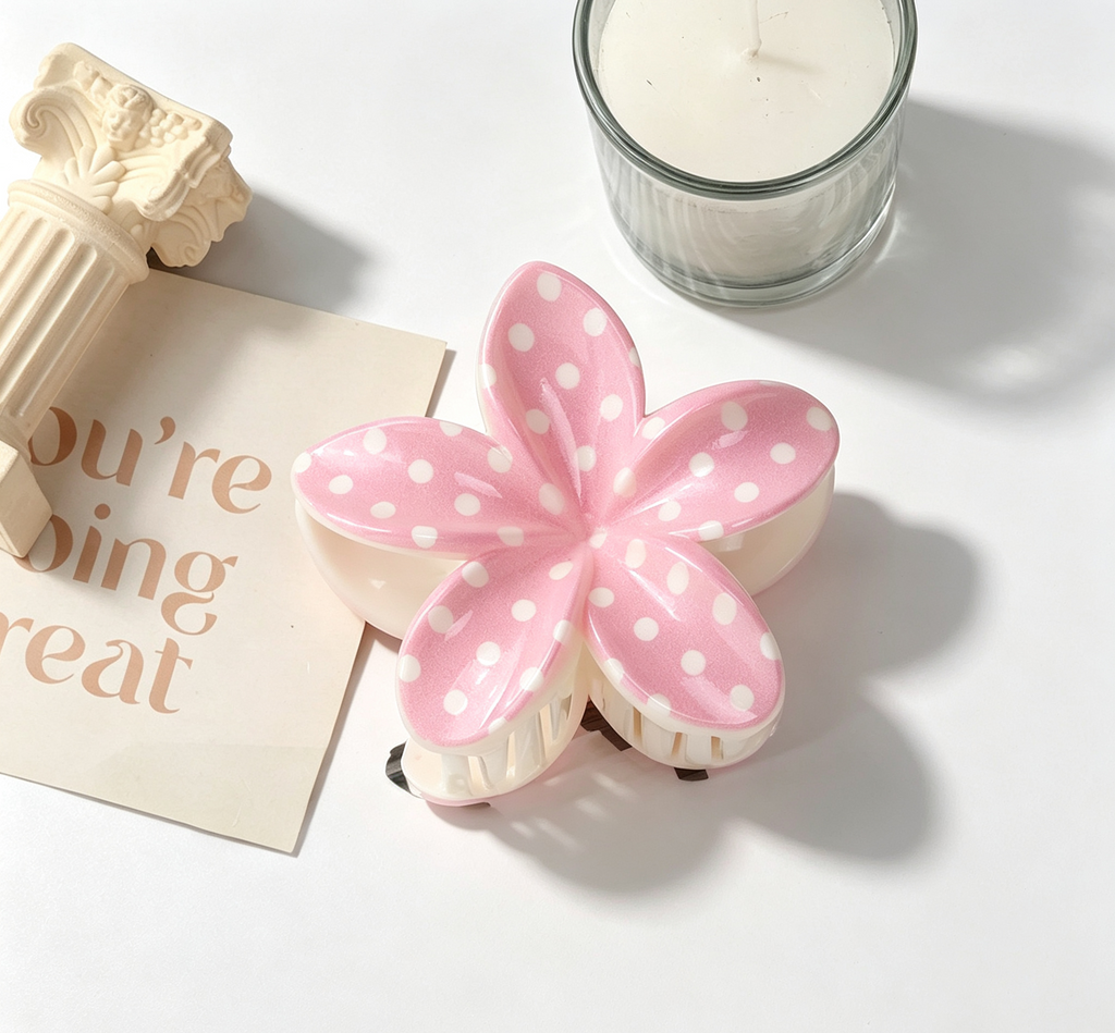 Retro Dot Hair Claw Clip in Three Shapes - Flower_04