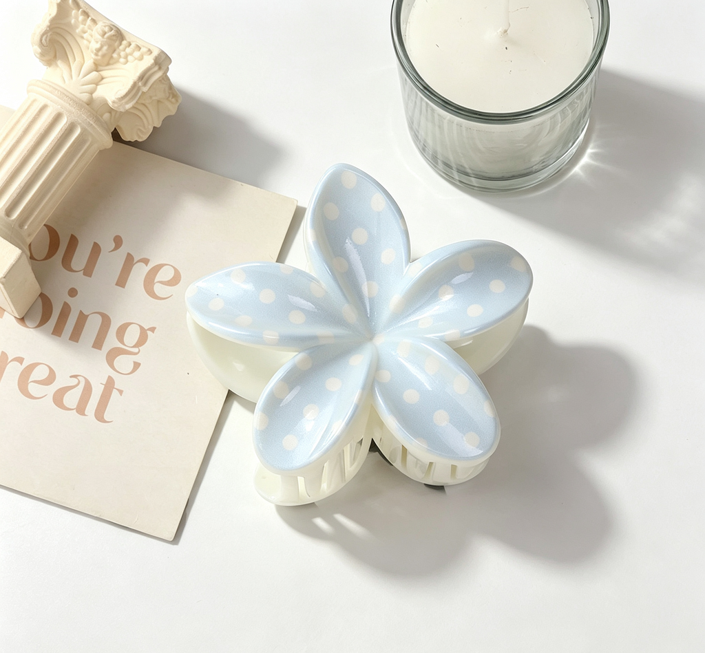 Retro Dot Hair Claw Clip in Three Shapes - Flower_05