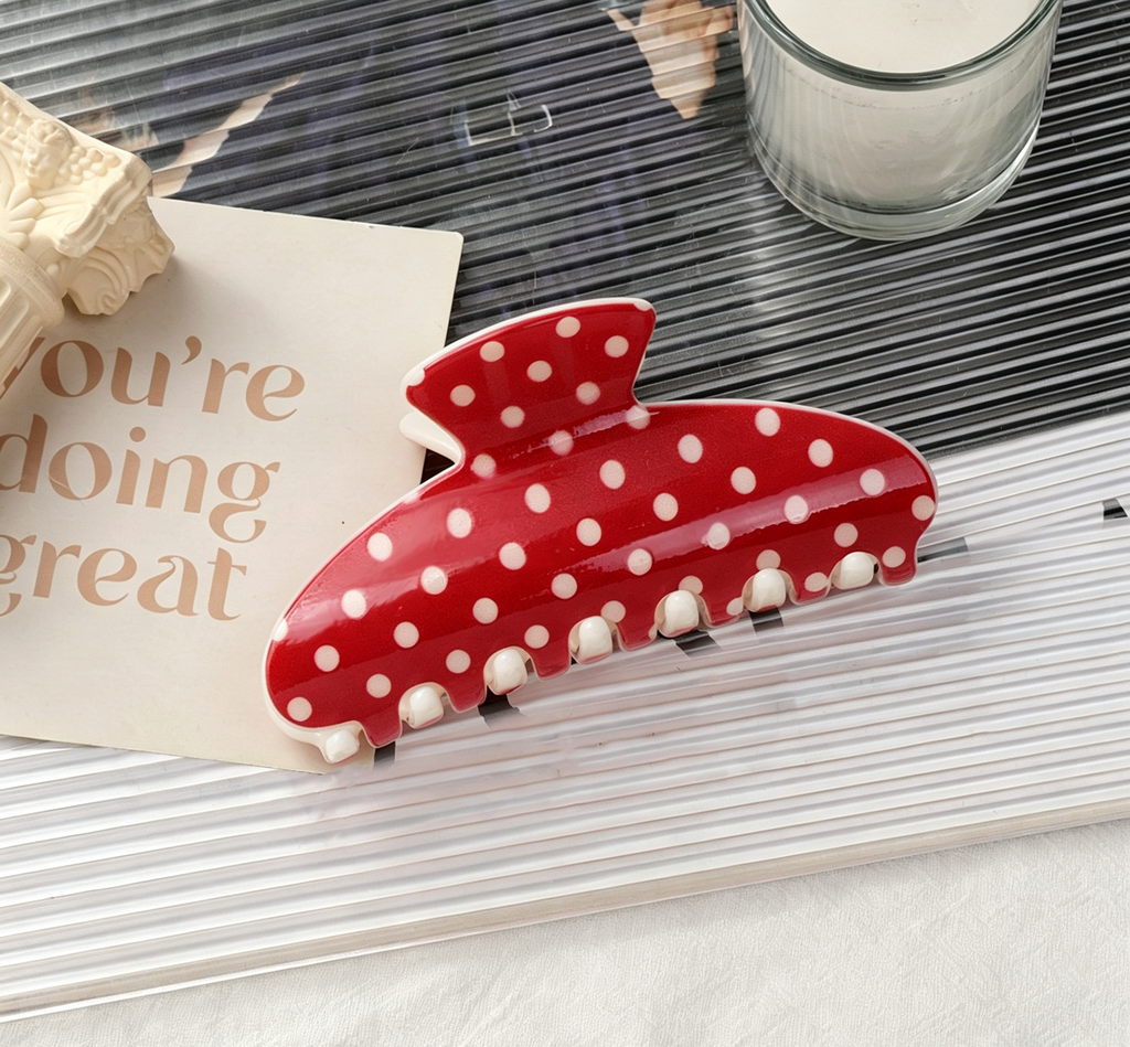 Retro Dot Hair Claw Clip in Three Shapes - Oval_02