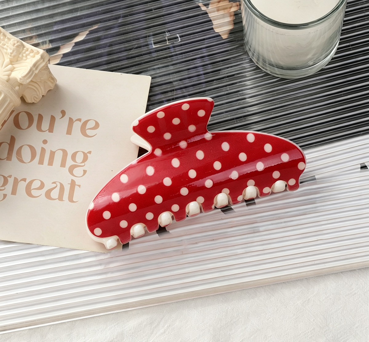 Retro Dot Hair Claw Clip in Three Shapes - Oval_02