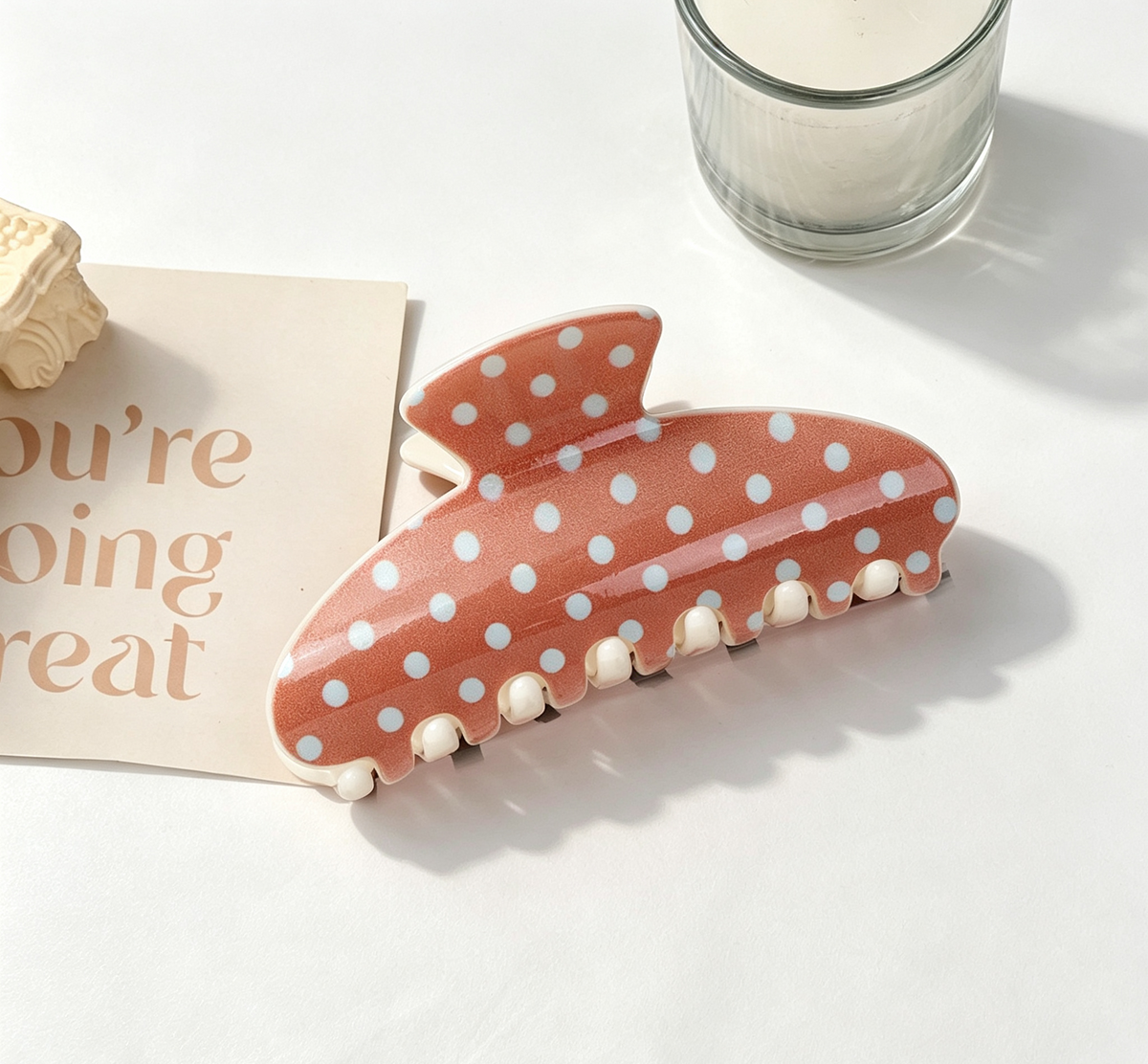 Retro Dot Hair Claw Clip in Three Shapes - Oval_06