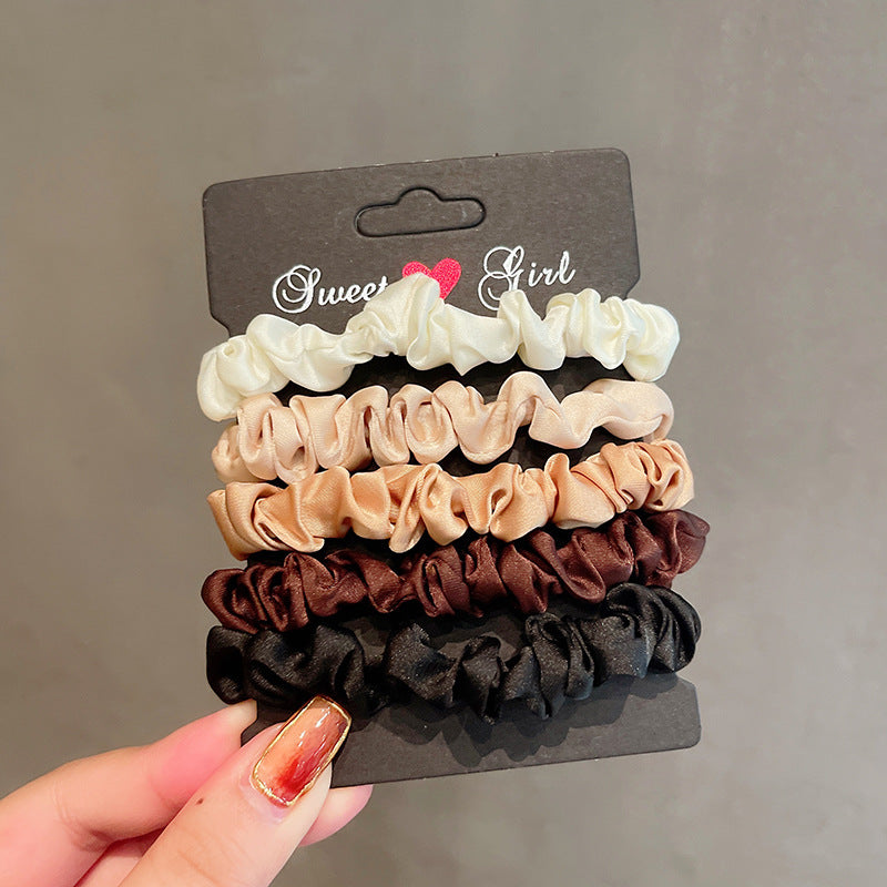 Neutral Satin Skinny Scrunchie Set - 5PC