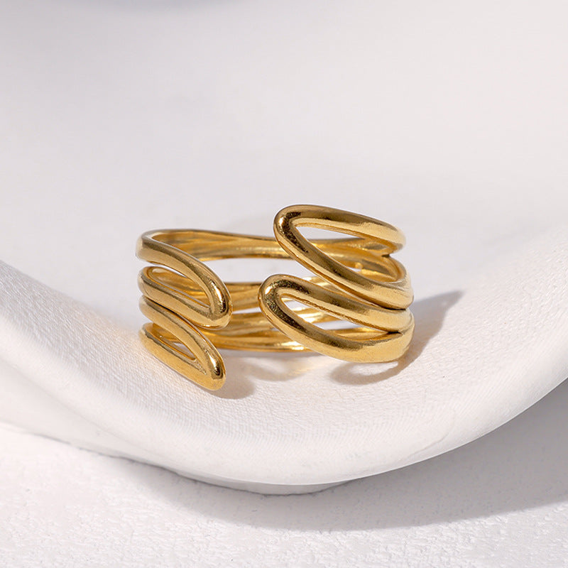 Wavy Stacked Lines Open Statement Ring