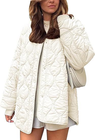 Oversized Quilted Collarless Snap Jacket - Apricot
