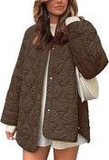 Oversized Quilted Collarless Snap Jacket - Coffee
