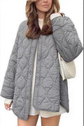Oversized Quilted Collarless Snap Jacket - Gray