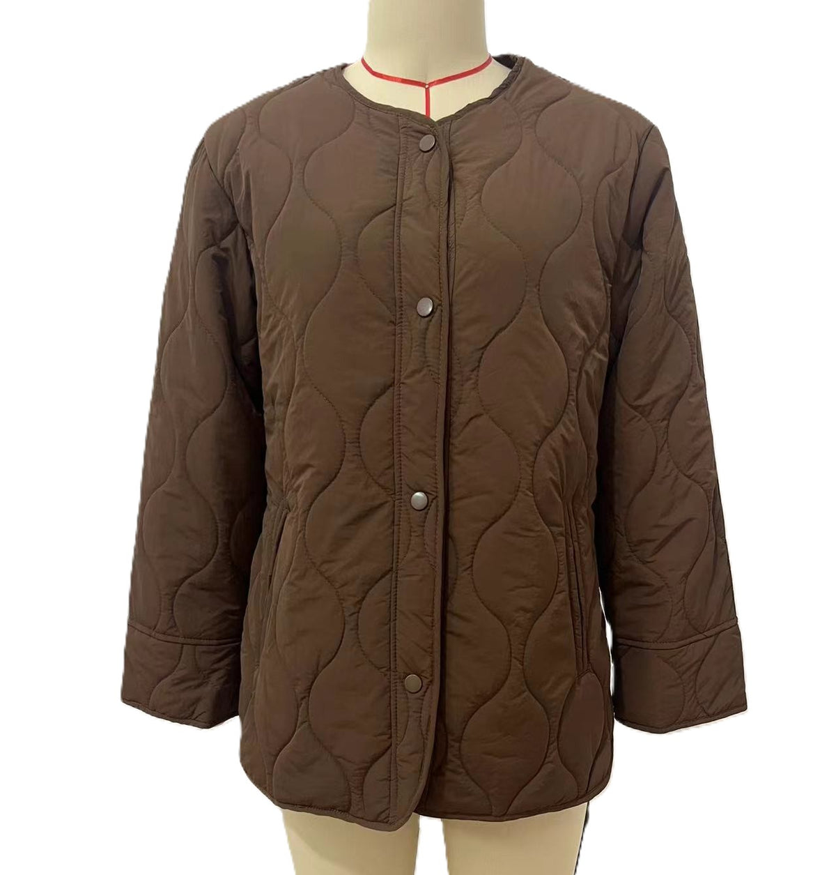 Oversized Quilted Collarless Snap Jacket