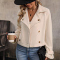 Double Breasted Cropped Lapel Brushed Jacket - Apricot
