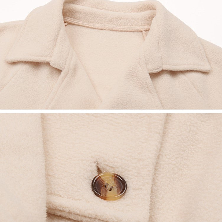 Double Breasted Cropped Lapel Brushed Jacket - Apricot - 1