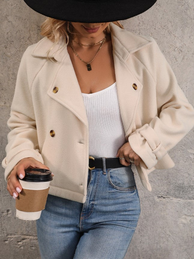 Double Breasted Cropped Lapel Brushed Jacket - view 1