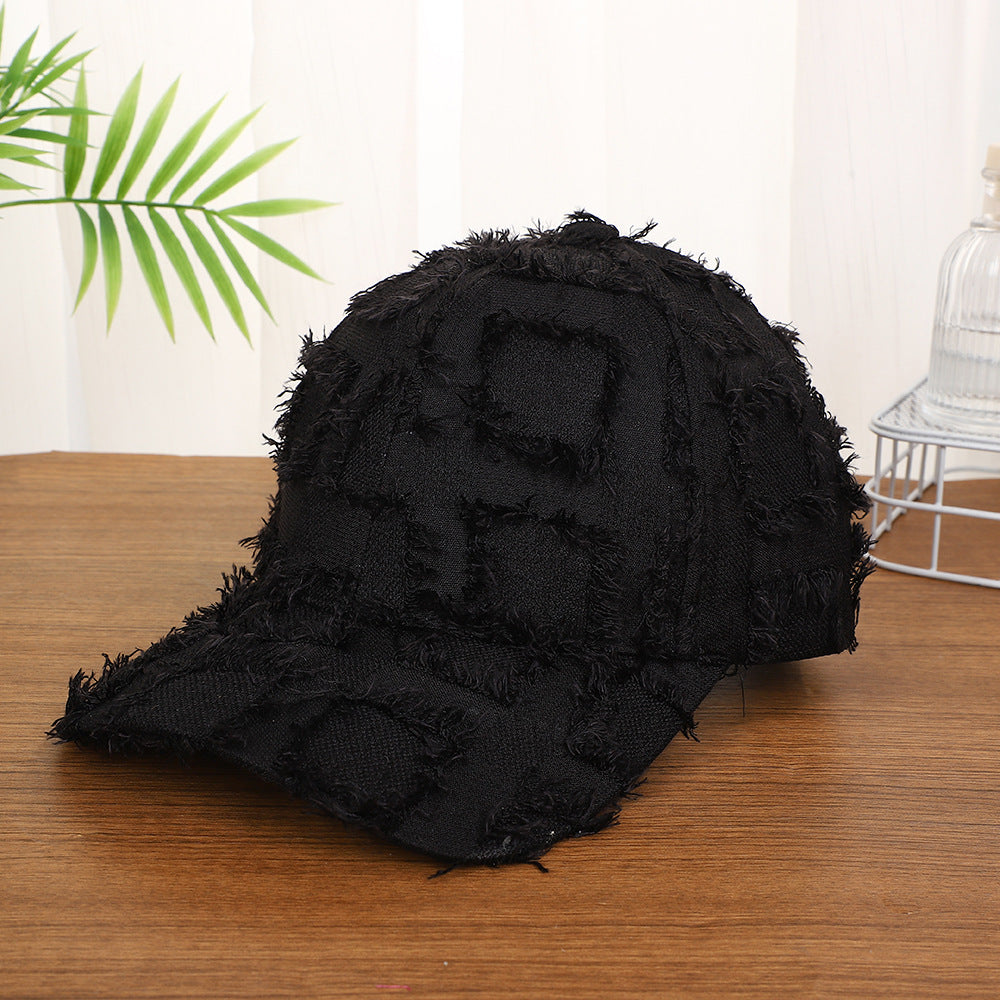 Vintage-Boho Plaid Patchwork Denim Baseball Cap - Black