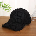 Vintage-Boho Plaid Patchwork Denim Baseball Cap - Black