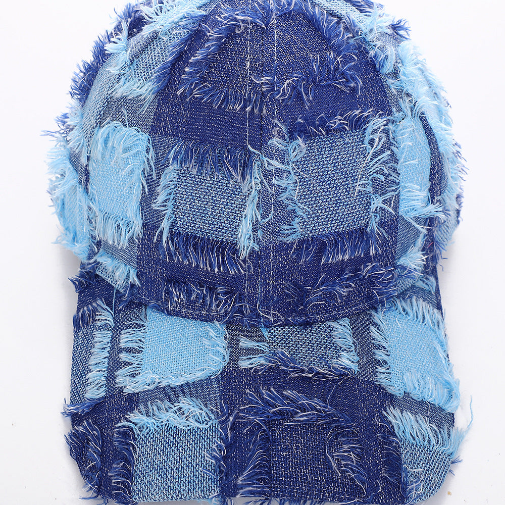 Vintage-Boho Plaid Patchwork Denim Baseball Cap - Blue - 4