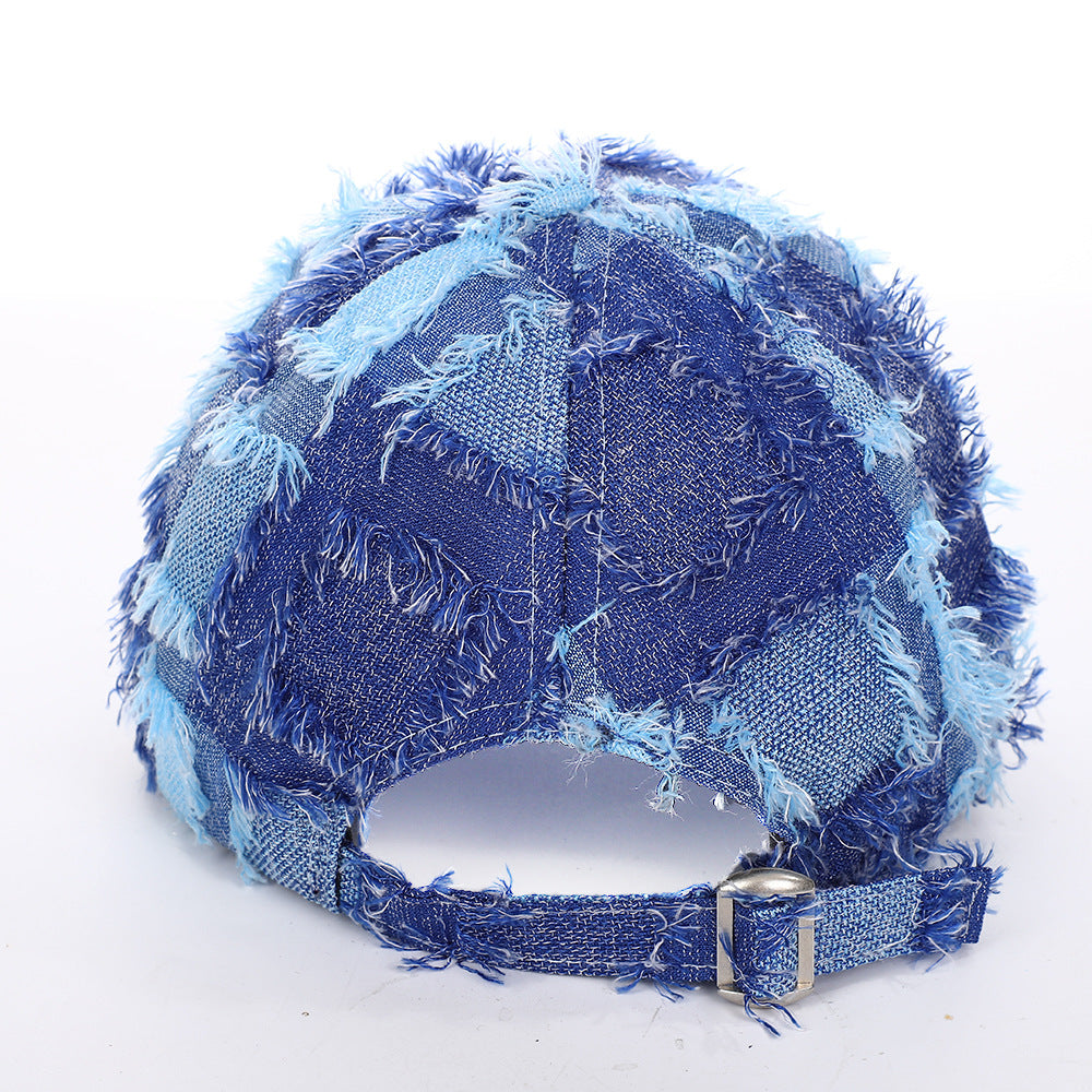 Vintage-Boho Plaid Patchwork Denim Baseball Cap - Blue - 5