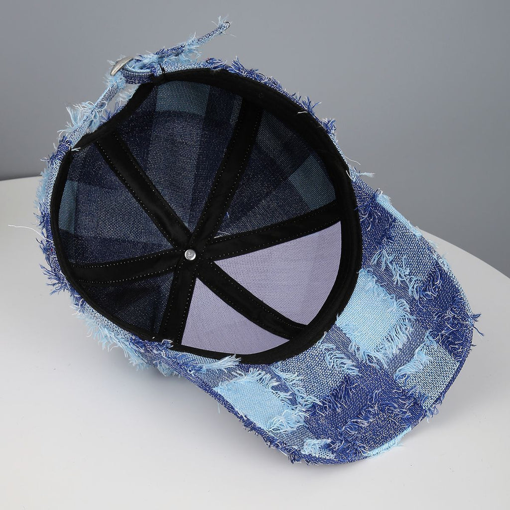 Vintage-Boho Plaid Patchwork Denim Baseball Cap - Blue - 6