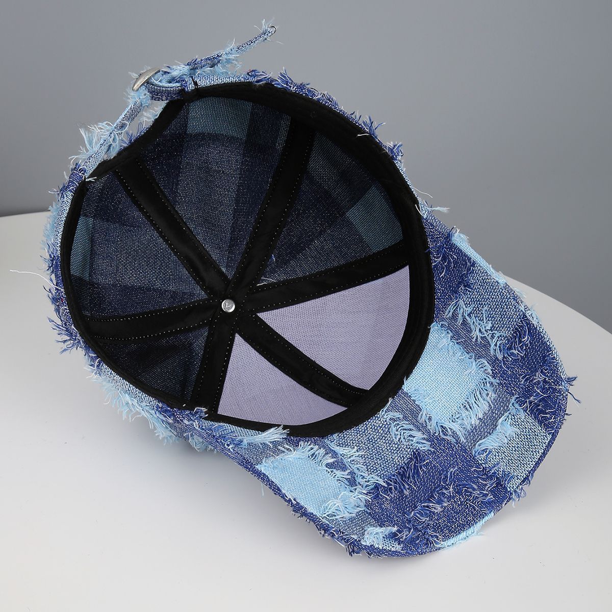 Vintage-Boho Plaid Patchwork Denim Baseball Cap - Blue - 6