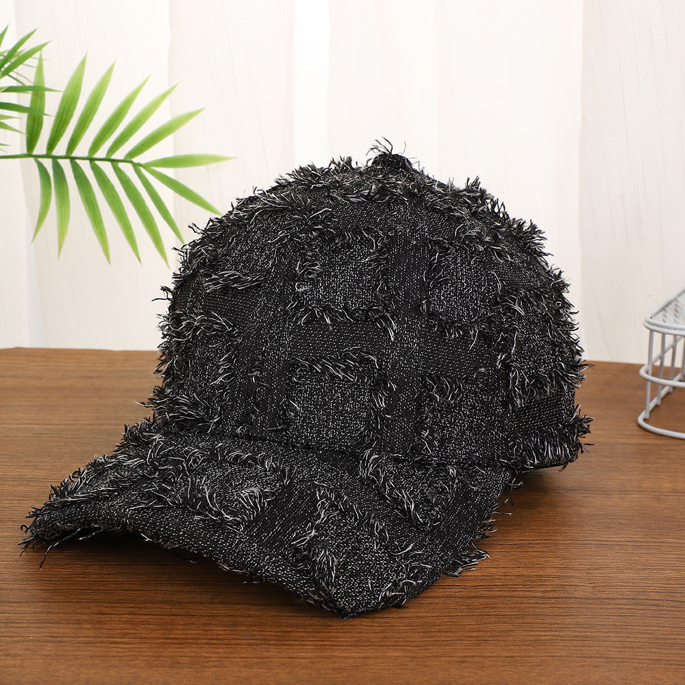 Vintage-Boho Plaid Patchwork Denim Baseball Cap - DarkGray