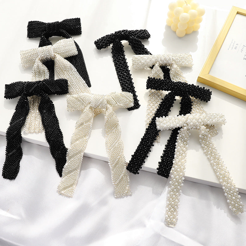 Beaded Long Tail Bow Hair Barrette - view 10