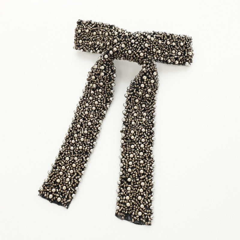 Beaded Long Tail Bow Hair Barrette - view 4