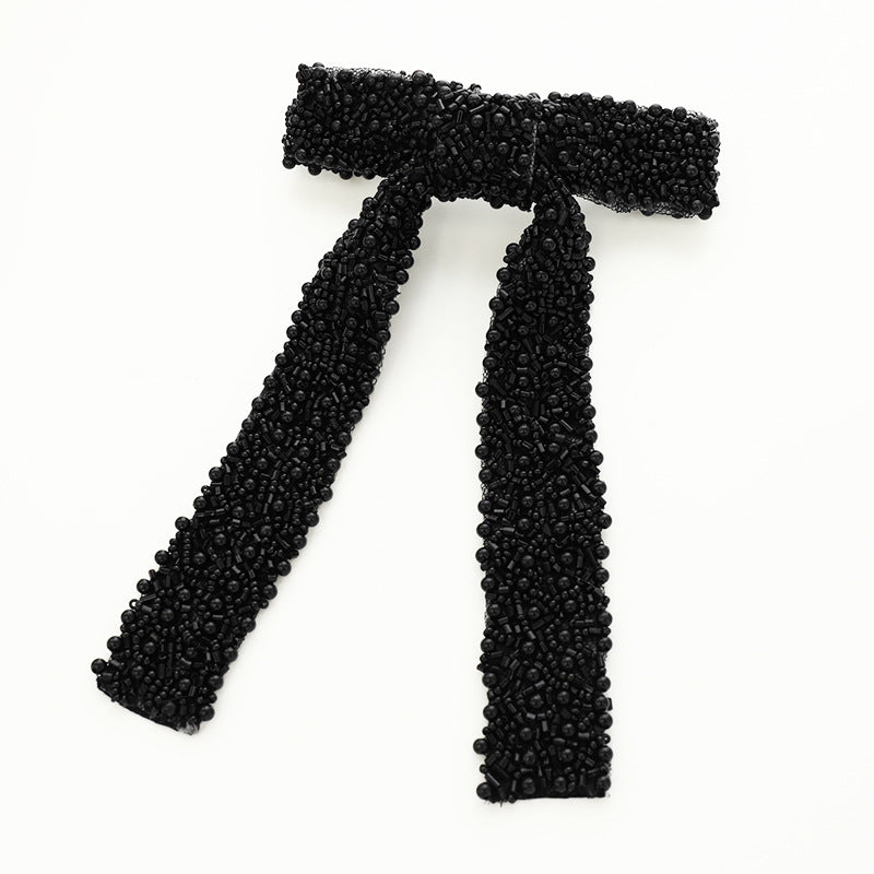 Beaded Long Tail Bow Hair Barrette - view 5