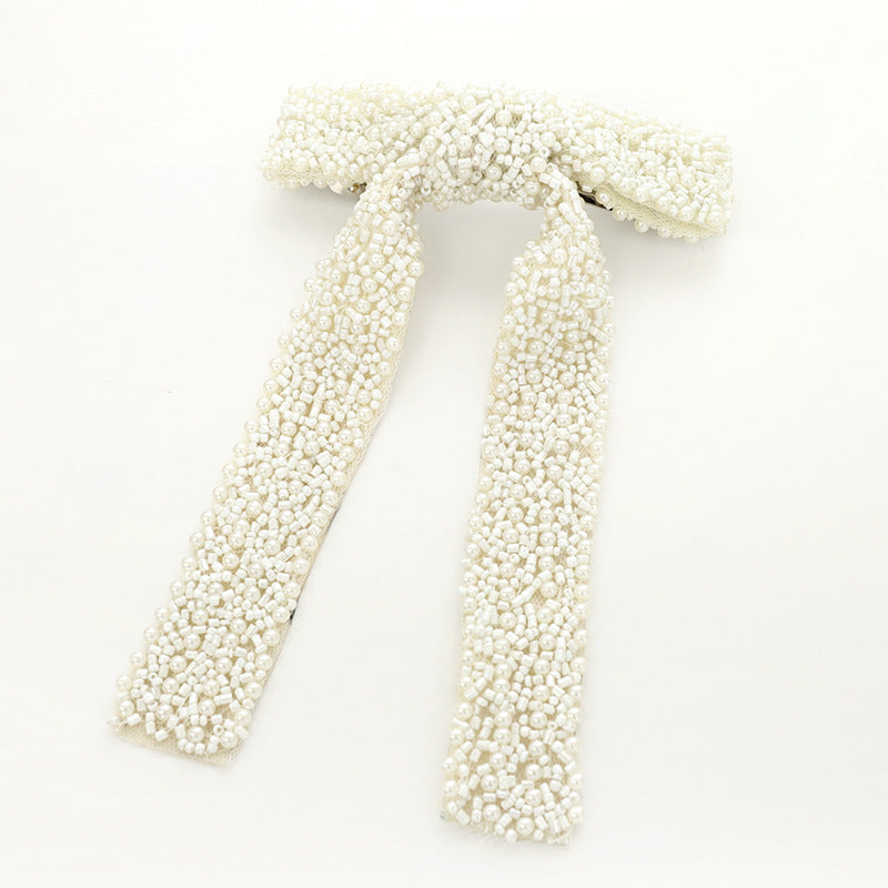 Beaded Long Tail Bow Hair Barrette - view 6