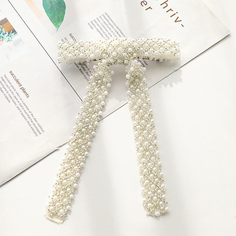 Beaded Long Tail Bow Hair Barrette - view 7