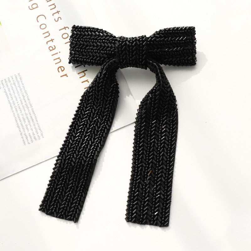 Beaded Long Tail Bow Hair Barrette - view 8