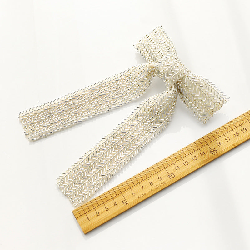 Beaded Long Tail Bow Hair Barrette - view 9