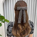 Beaded Long Tail Bow Hair Barrette - pearlBlack02