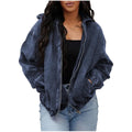 Acid Wash Hooded Oversized Denim Jacket - DarkBlue