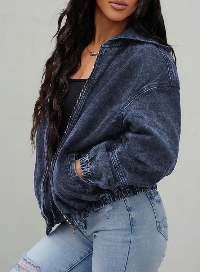 Acid Wash Hooded Oversized Denim Jacket - DarkBlue - 3