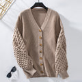 Honeycomb Sleeve Button Down Knit Cardigan - Khaki