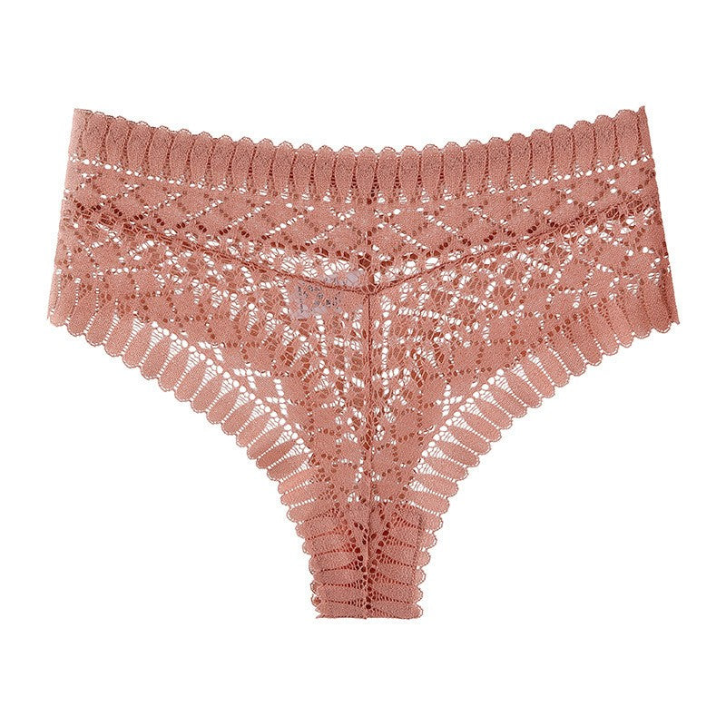 Geometric Openwork Lace Mid Rise Cheeky Panty - Dusty Rose