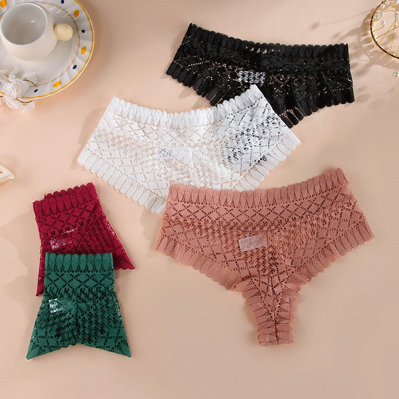 Geometric Openwork Lace Mid Rise Cheeky Panty