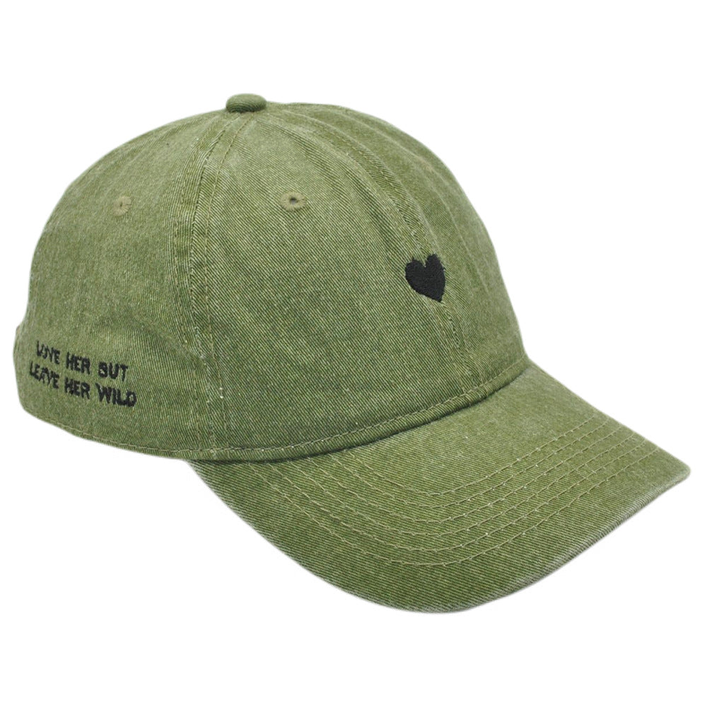 Heart and Slogan Embroidered Dad Cap - Green