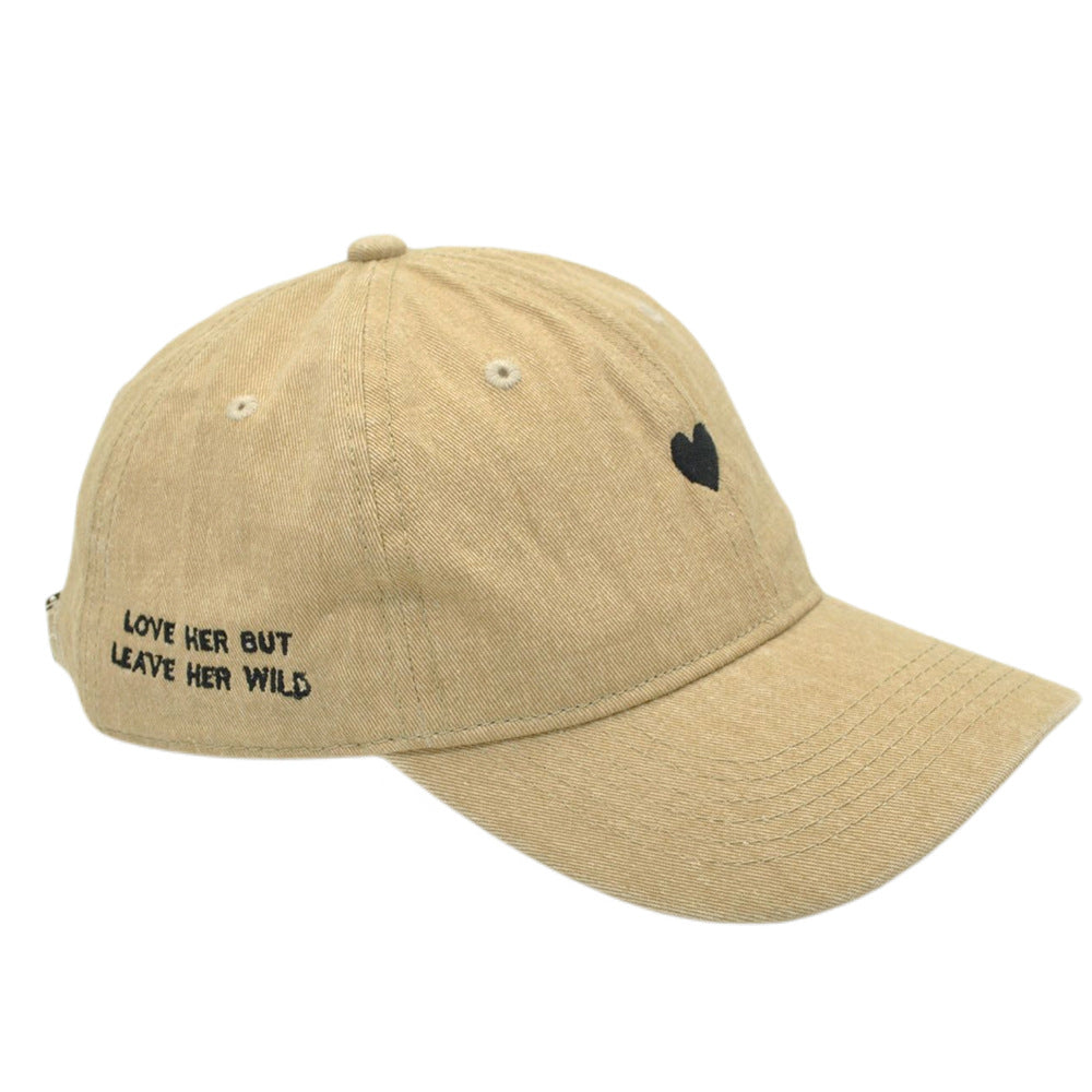 Heart and Slogan Embroidered Dad Cap - Khaki