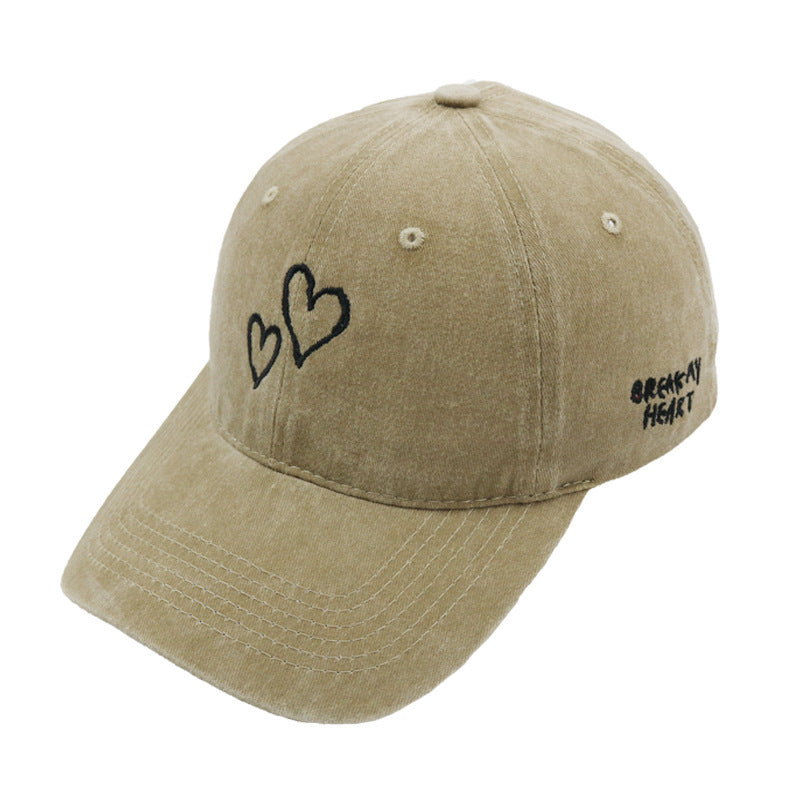 Heart and Slogan Embroidered Dad Cap - Khaki_01