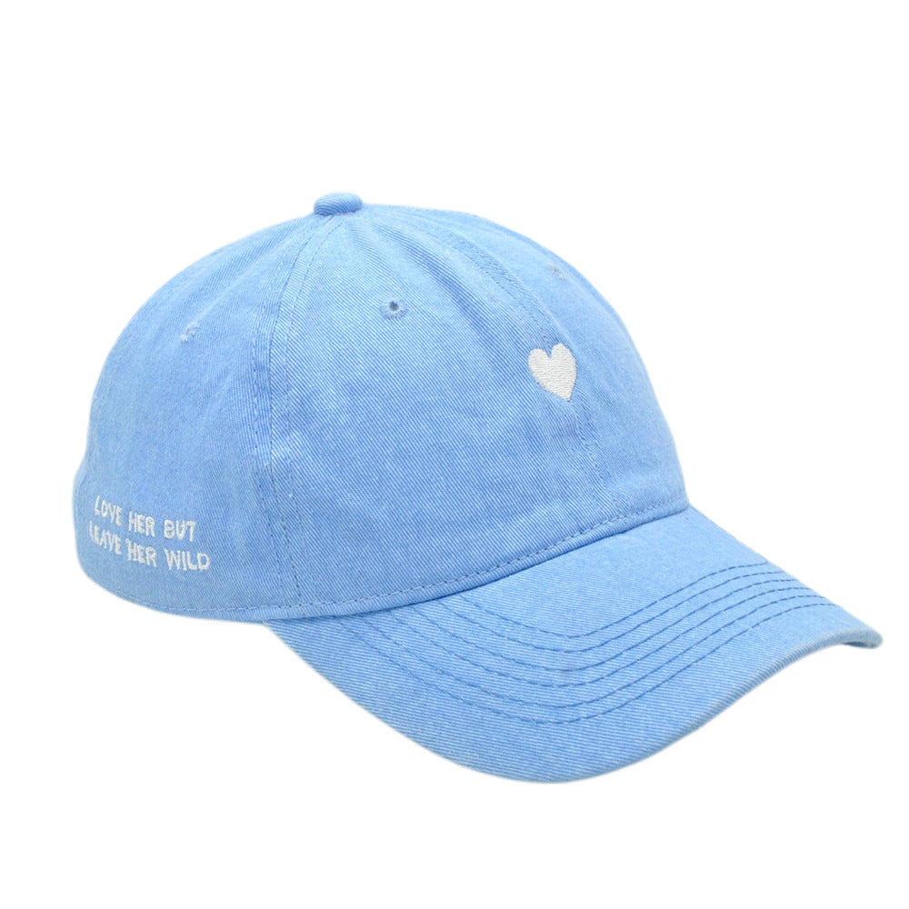 Heart and Slogan Embroidered Dad Cap - Sky_Blue