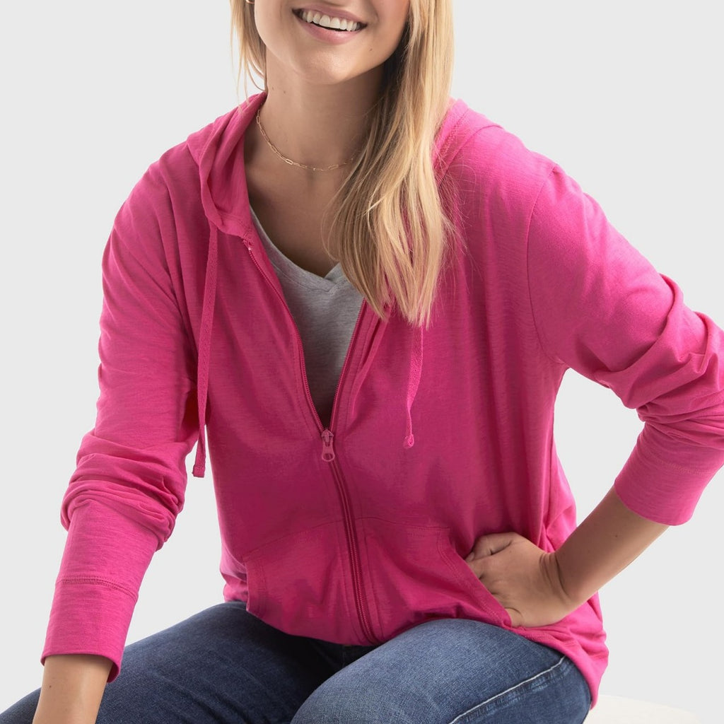 Lightweight Slub Jersey Zip Up Athletic Hoodie - Fuchsia