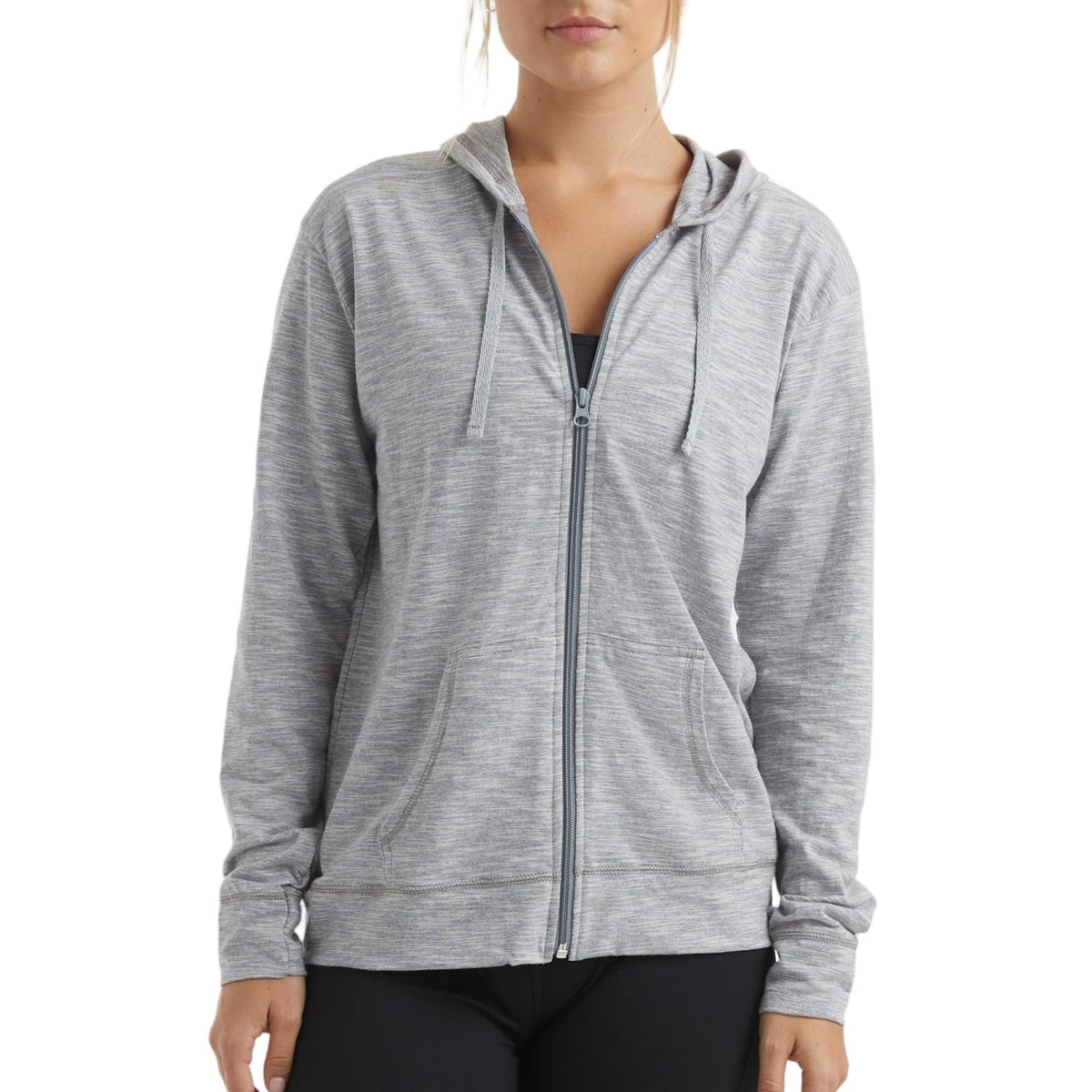 Lightweight Slub Jersey Zip Up Athletic Hoodie - Heather Gray