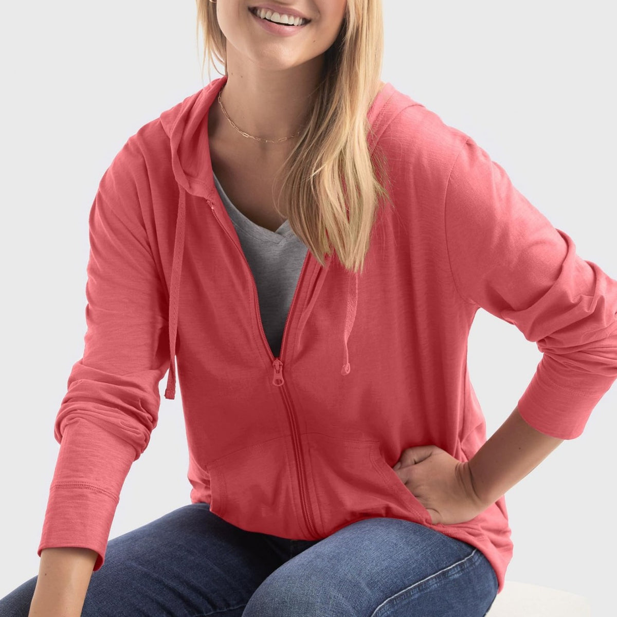 Lightweight Slub Jersey Zip Up Athletic Hoodie