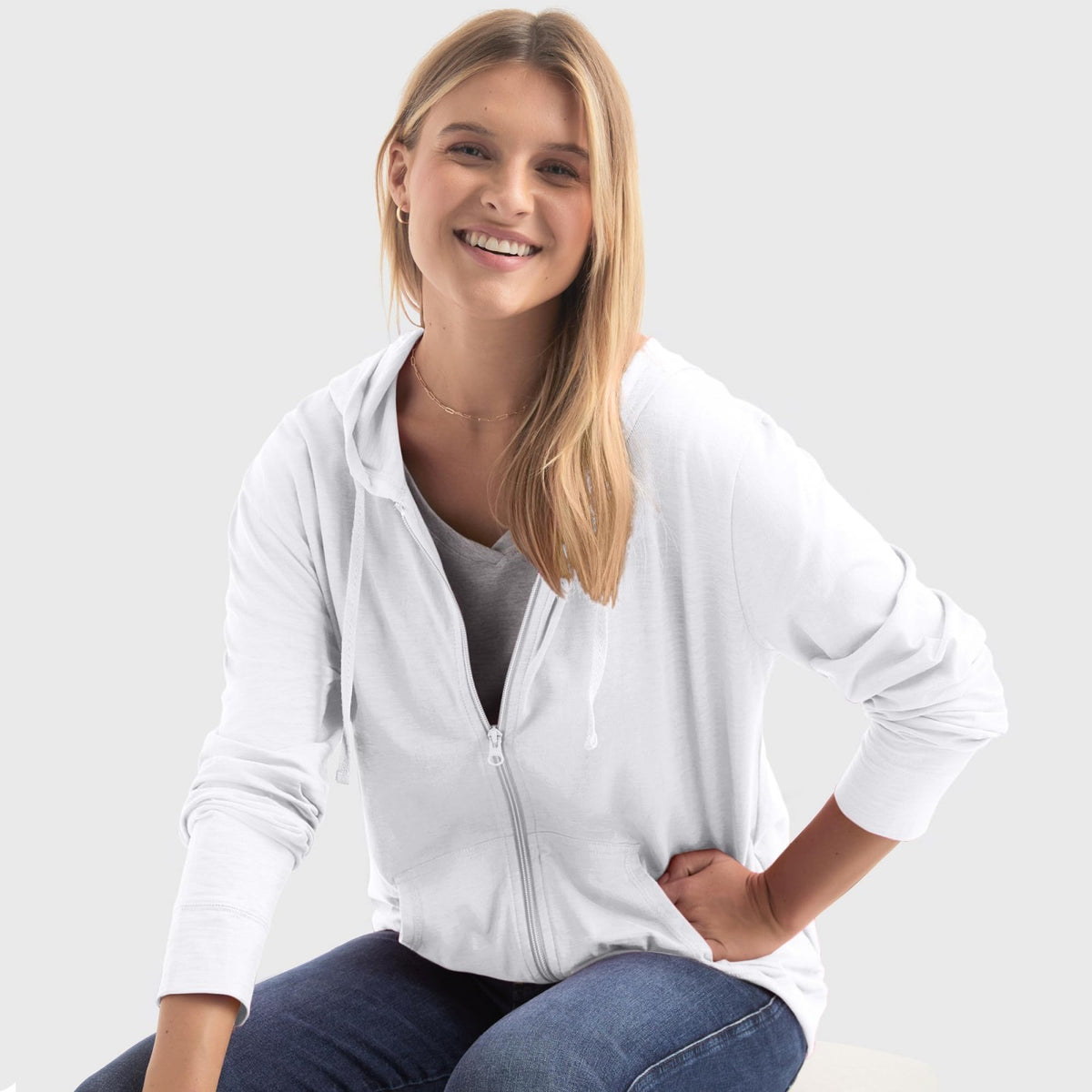 Lightweight Slub Jersey Zip Up Athletic Hoodie