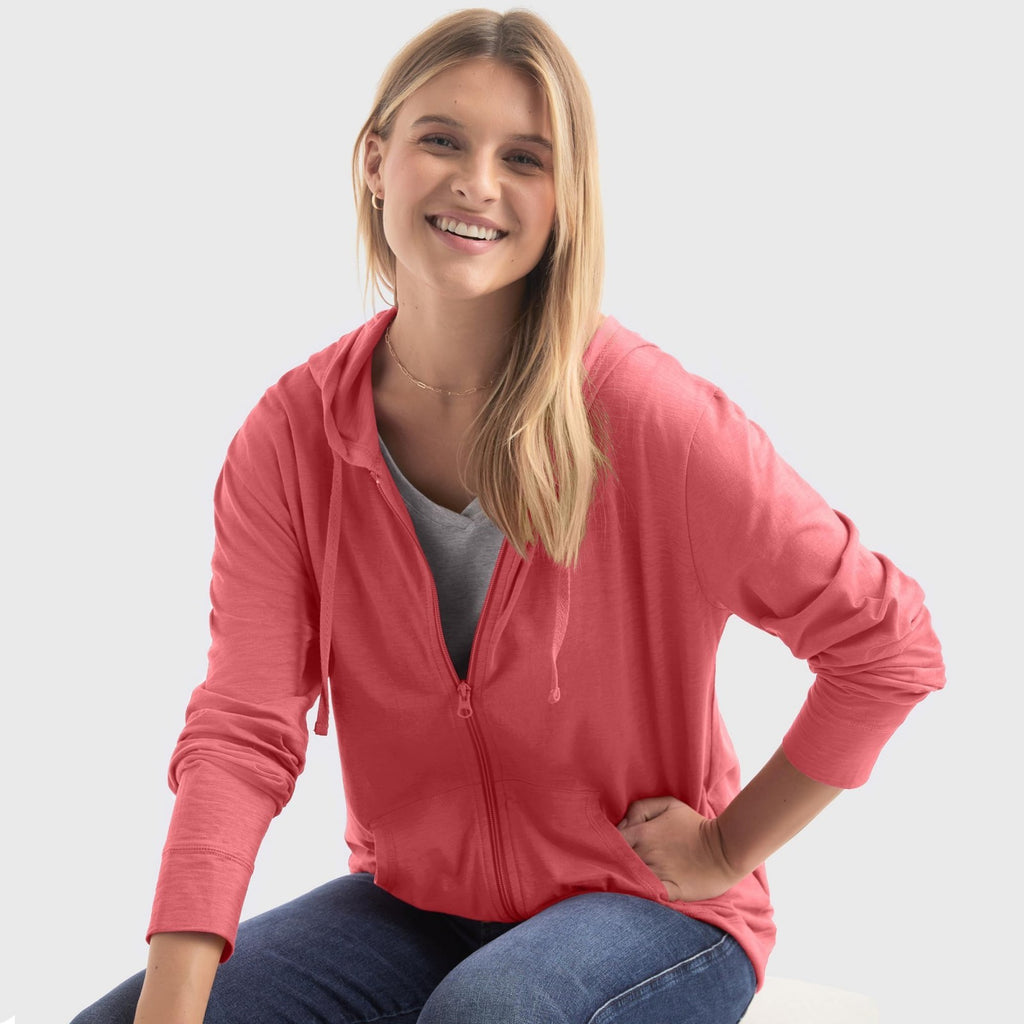 Lightweight Slub Jersey Zip Up Athletic Hoodie