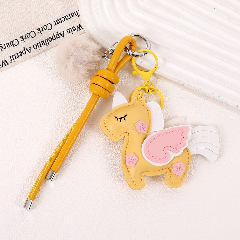 Winged Unicorn Leather Pom Bag Charm - Yellow