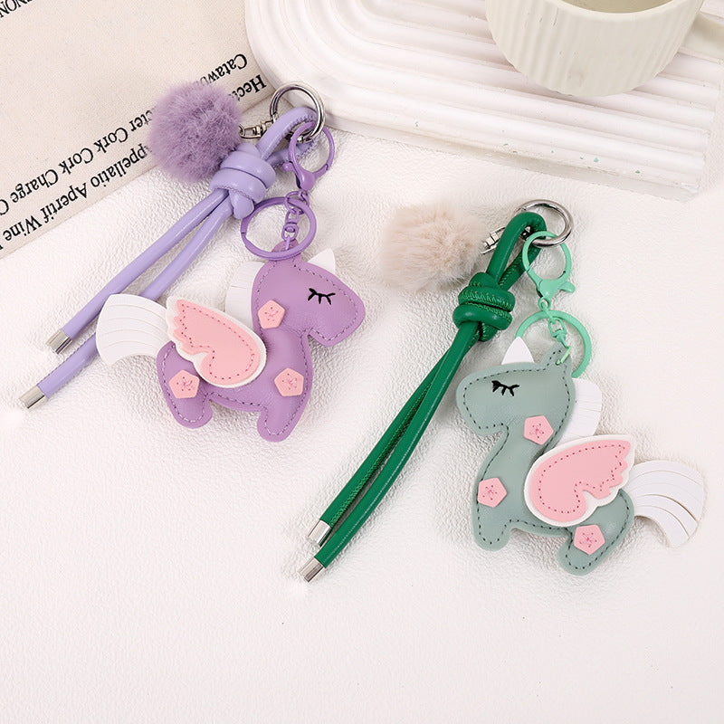 Winged Unicorn Leather Pom Bag Charm