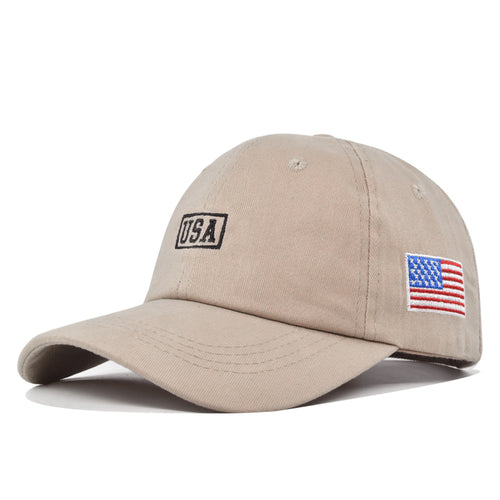 American Flag Embroidered Baseball Cap - Khaki