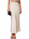 Fluid Satin Bias Cut Column Maxi Skirt - Beige